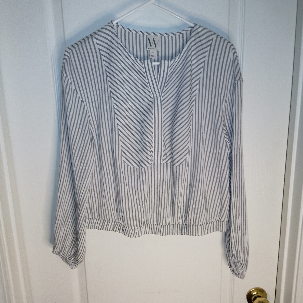 Worthington/ striped gray and white long sleeve top / petite medium